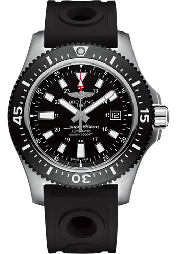 Breitling Superocean II 44 Watch - Steel - Volcano Black Dial - Black Ocean Racer II Strap - Tang Buckle