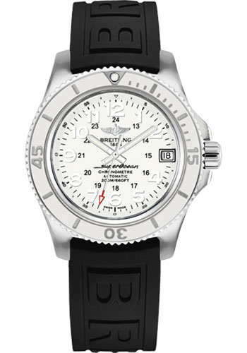 Breitling Superocean II 36 Watch - Steel Case - Hurricane White Dial - Black Diver Pro III Strap