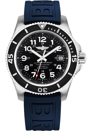 Breitling Superocean II 42 Watch - Steel Case - Volcano Black Dial - Blue Diver Pro III Strap
