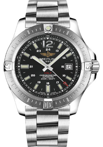 Breitling Colt Automatic Watch - 44mm Steel Case - Volcano Black Dial - Satin Steel Professional III Bracelet