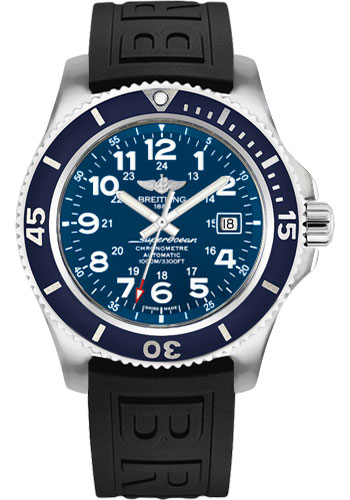 Breitling Superocean II 44 Watch - Steel Case - Gun Blue Dial - Black Diver Pro III Strap