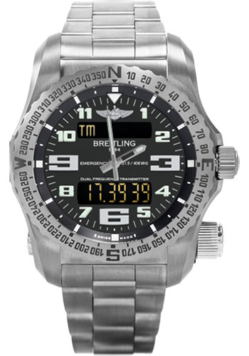 Breitling Emergency Watch - 51mm Titanium Case - Volcano Black Dial - Titanium Professional Bracelet