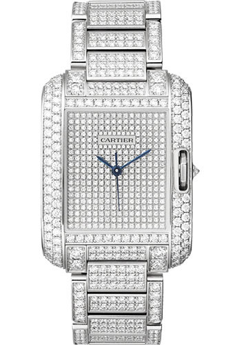 Cartier Tank Anglaise Watch - Medium White Gold Diamond Case - Diamond Paved White Gold Dial - Diamond Bracelet