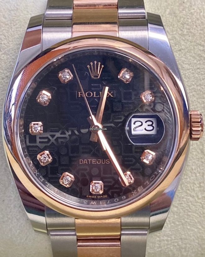 Rolex DateJust Diamond Hour Marker and Rose Gold Two Tone Oyster Band 116234