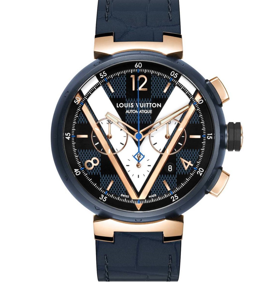 Louis Vuitton Tambour Damier Cobalt Blue and Gold Chronograph 
