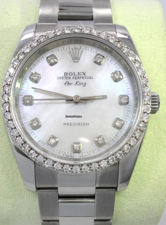 Rolex Air King 1.35ct Diamonds Bezel Mop Dial 114200
