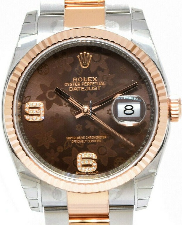 Rolex DateJust RG/Steel Chocolate Floral Dial 116231