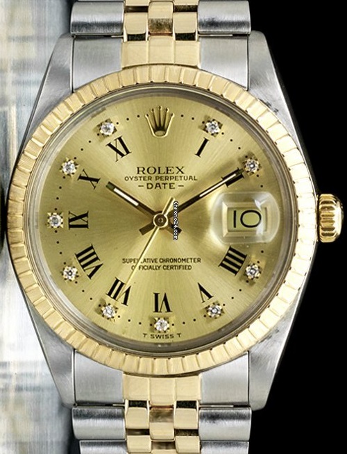 Rolex Date Champagne Jubilee Crissy Roman Diamonds 15053