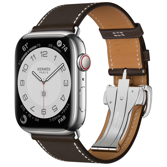 Apple Watch Hermès GPS + Cellular 45mm Silver Stainless Steel Case with Single Tour Deployment Buckle
