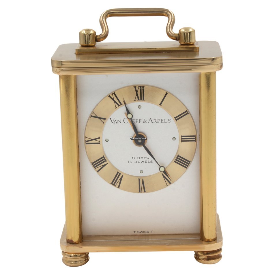 Van Cleef & Arpels 8 Days Brass Silver Dial Hand Wind Table Alarm Timepiece