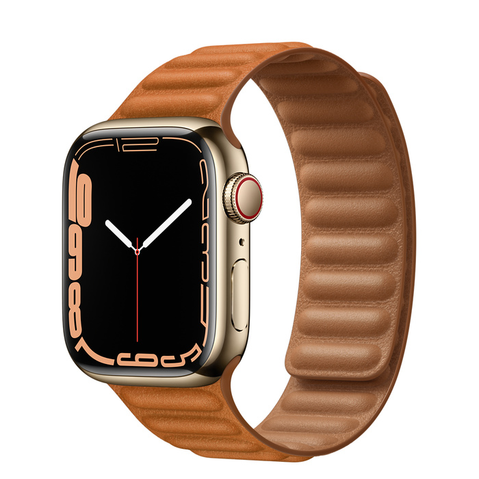 Apple Watch Series 7 GPS + Cellular 41mm Gold Stainless Steel Case with Leather Link