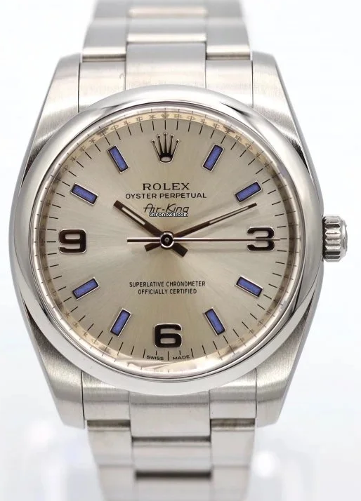 Rolex Air King Silver Blue Baton Dial 114200