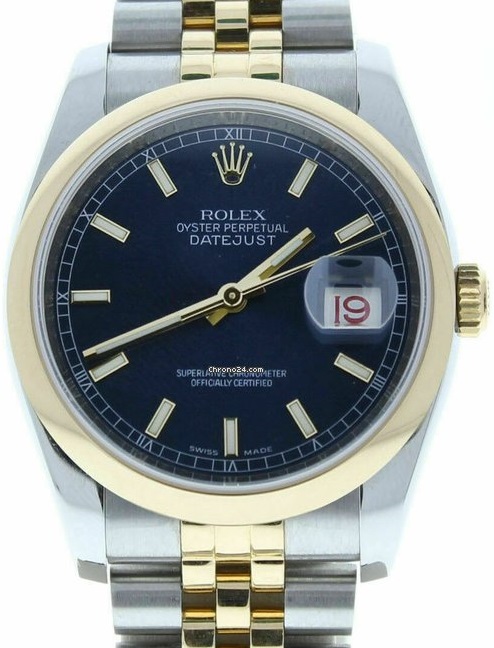 Rolex DateJust Jubilee Band Watch Blue Stick Dial 116203