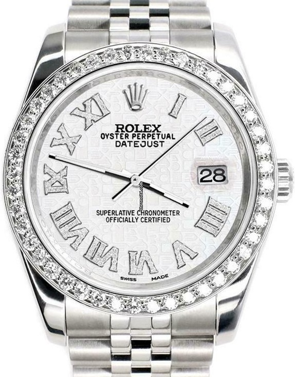 Rolex DateJust 2.0ct Diamond Bezel White Jubilee Roman Dial 116200