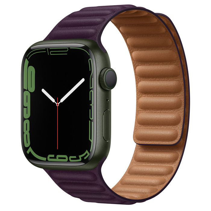Apple Watch Series 7 GPS 45mm Green Aluminum Case with Leather Link