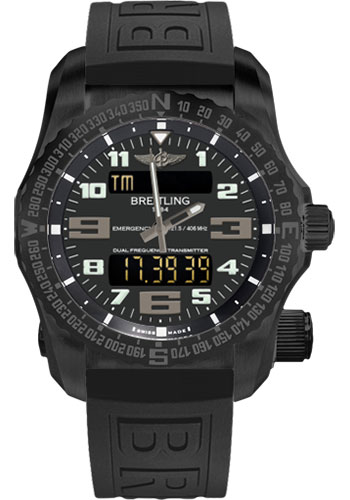 Breitling Emergency Night Mission Watch - 51mm Black Titanium Case - Volcano Black Dial - Black Diver Pro III Strap