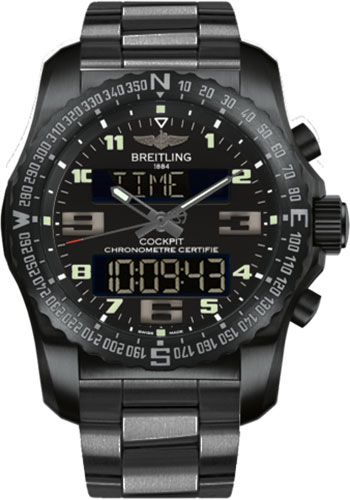 Breitling Cockpit B50 Watch - 46mm Black Titanium Case - Volcano Black Dial - Black Titanium Professional III Bracelet
