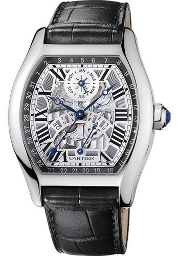 Cartier Tortue Perpetual Calendar Watch - 45.6 mm White Gold Case - Black Alligator Strap