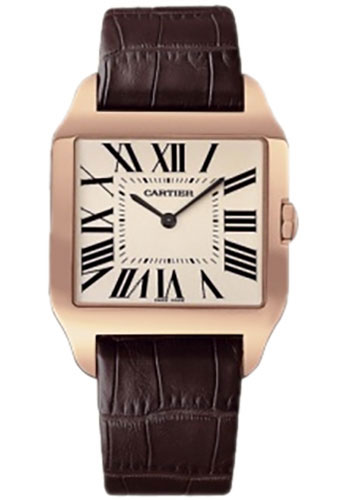 Cartier Santos-Dumont Watch - Large Pink Gold Case - Rhodium Plated Dial - Alligator Strap