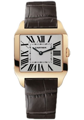Cartier Santos-Dumont Watch - Small Pink Gold Case - Silver Dial - Alligator Strap