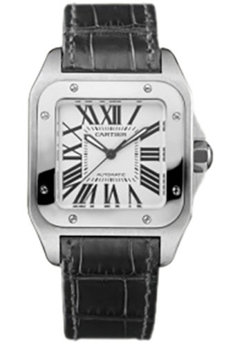 Cartier Santos 100 Watch - Medium Steel Case - Alligator Strap