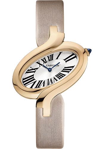 Cartier Délices de Cartier Watch - Small Pink Gold Case - Silvered Dial - Fabric Strap