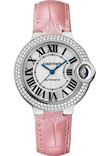 Cartier Ballon Bleu de Cartier Watch - 33 mm White Gold Diamond Case - Pearly Pink Alligator Strap