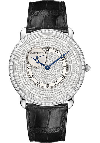 Cartier Ronde Louis Cartier Watch - Extra large White Gold Diamond Case - Full Diamond Paved Dial - Alligator Strap
